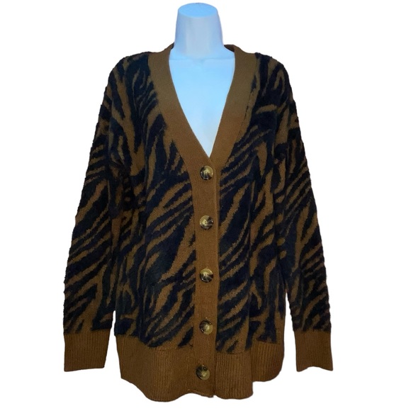 Time and Tru Fuzzy Zebra Print Eyelash Cardigan - Women’s M 8/10 NEW NWOT - Picture 10 of 10
